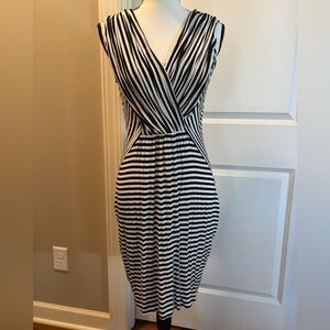 Calvin Klein Black and White Striped Midi Dress